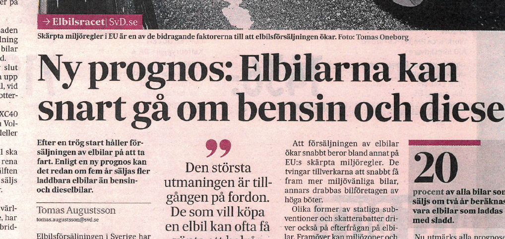 Svenska Dagbladet om Elbilar