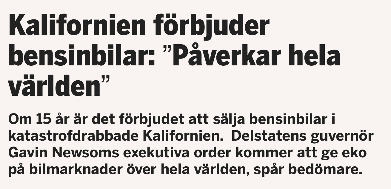 Kalifornien förbjuder bensinbilar!