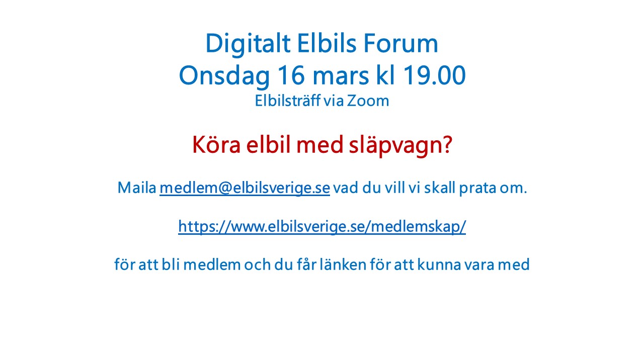 Digitalt Elbils Forum torsdag 21 april kl 19.00