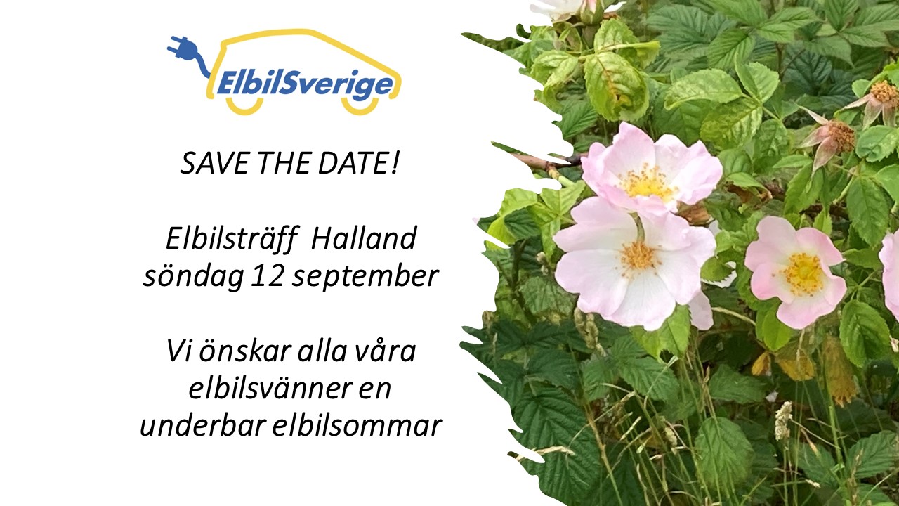 Elbilsträff 12 september kl 11 i hjärtat av Halland