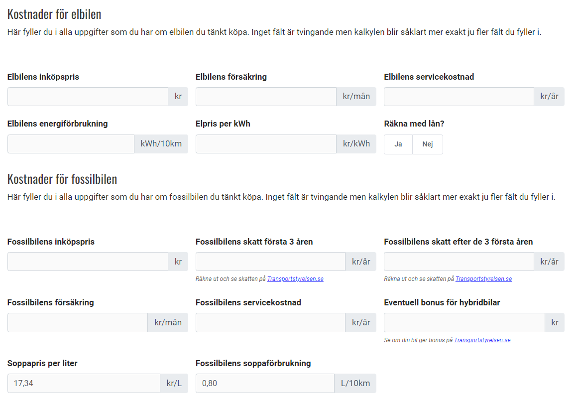 Elbilskalkylatorn från Guiden om elbil